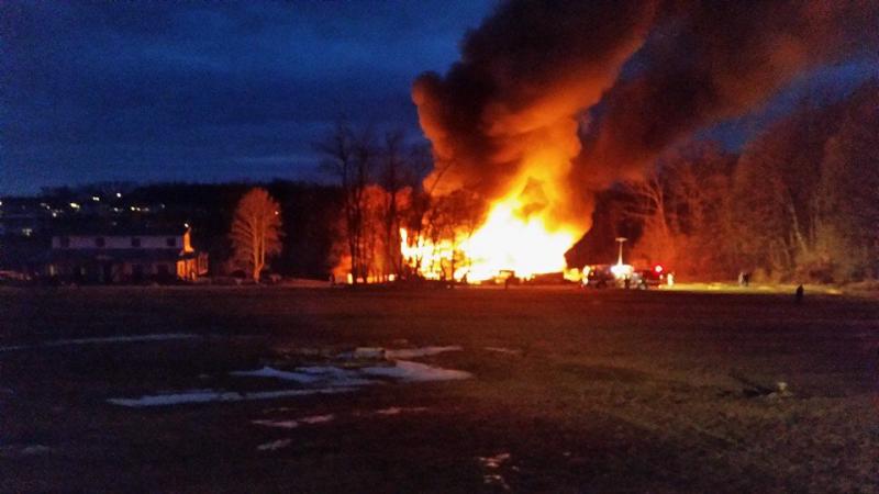 2015-01-19 Cape Horn Road: Barn Fire. 17:32 BOX ALARM 2200 BLOCK OF N CAPE HORN RD BOX:0409 DUE: ET44 E23 BE432 ET73 T2 TO3 BET431 TT6 BE434 X48 CS7 ET133 BETT446 YTT59 U4 E72 SU6

Lineboro Engine Tanker 73, Command Support 7, and Engine 72 responded to N Cape Horn Rd. for a working barn fire in Manchester's first due. ET73 was the third arriving engine and set up water supply at the end of the residents' driveway. LS7 arrived on location to provide command support for the incident. E72 assisted with water supply. Crews from both ET73 and E72 assisted with extinguishing the fire and overhaul operations. Crews operated on scene for approximately 3 hours. Thanx Todd Smith. for your 